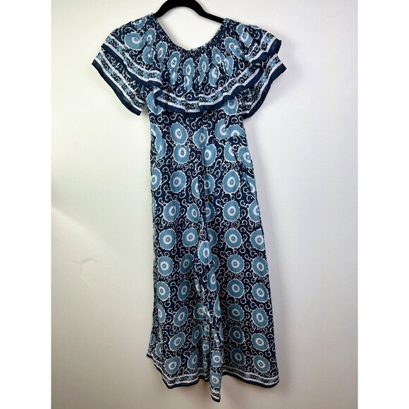 ANTHROPOLOGIE Kopal Suzani Off The Shoulder Romper Jumpsuit Blue Women's XS EUC - Picture 2 of 12